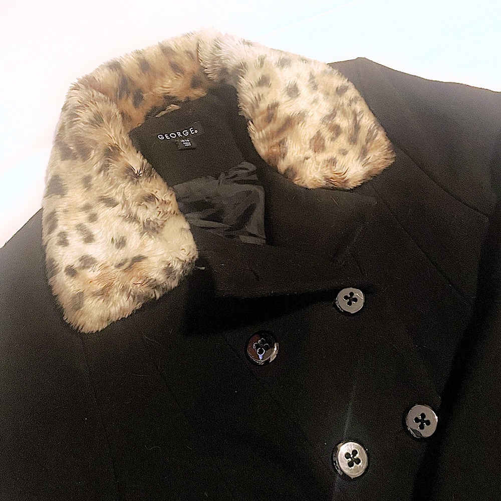 Girls Sz L (10-12) Fur Trimmed Peacoat